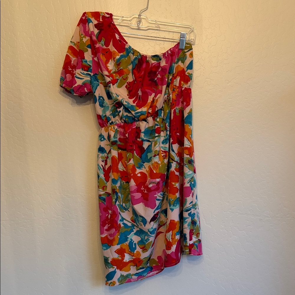 Vibrant Floral One Shoulder Dress